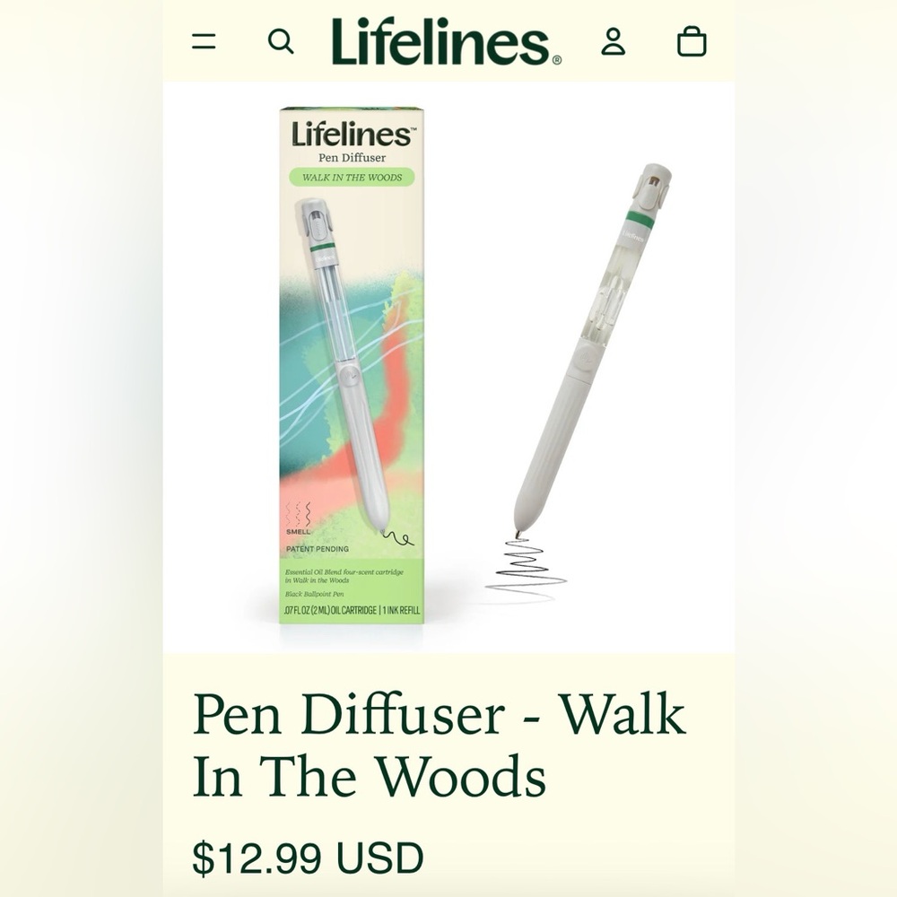 NIB Lifelines Pen Diffuser - Walk in the Woods Scent
